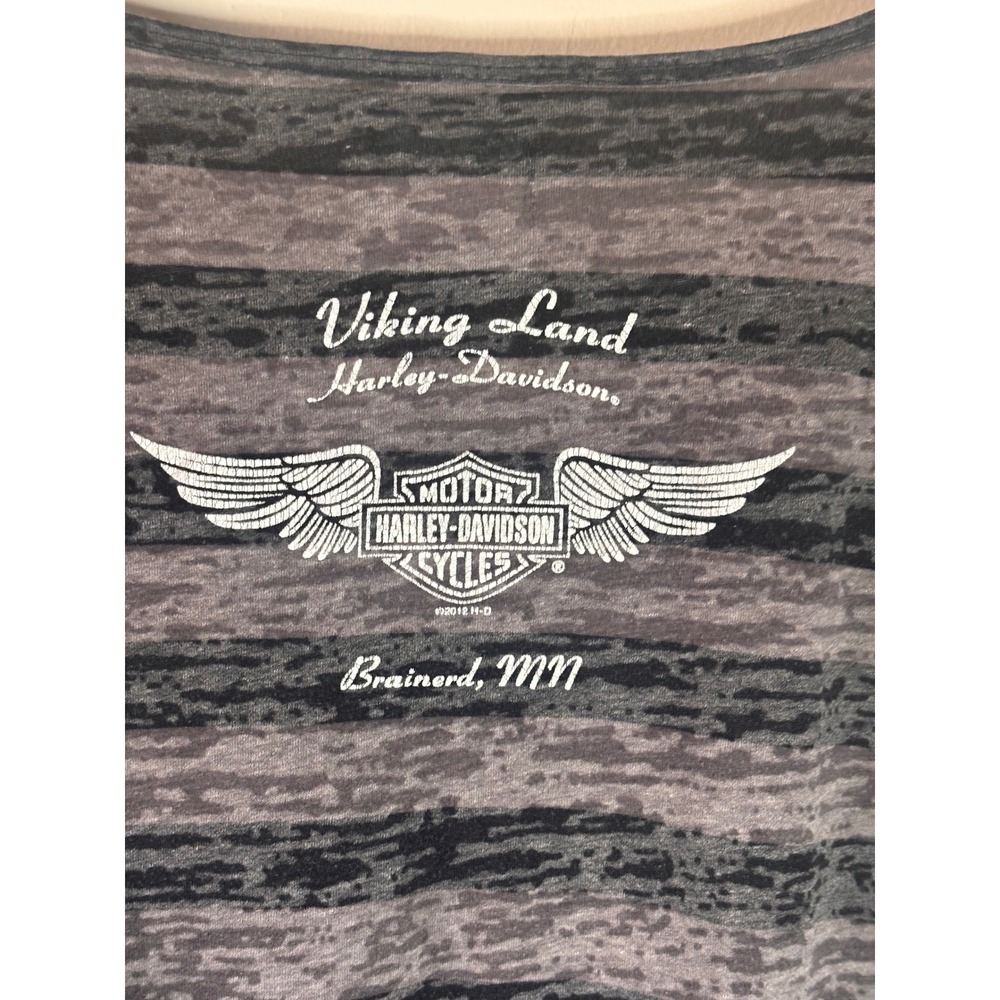 Harley Davidson Womens Tank Top 2X Gray Striped Viking Land Brainerd MN V-Neck - Picture 5 of 8